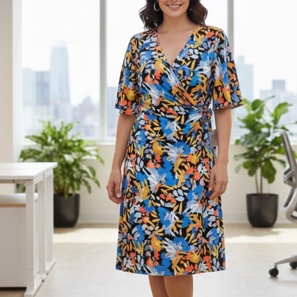 Kasper Faux Wrap Butterfly Short Sleeve Workwear Event Career Dress 2X NWT $99